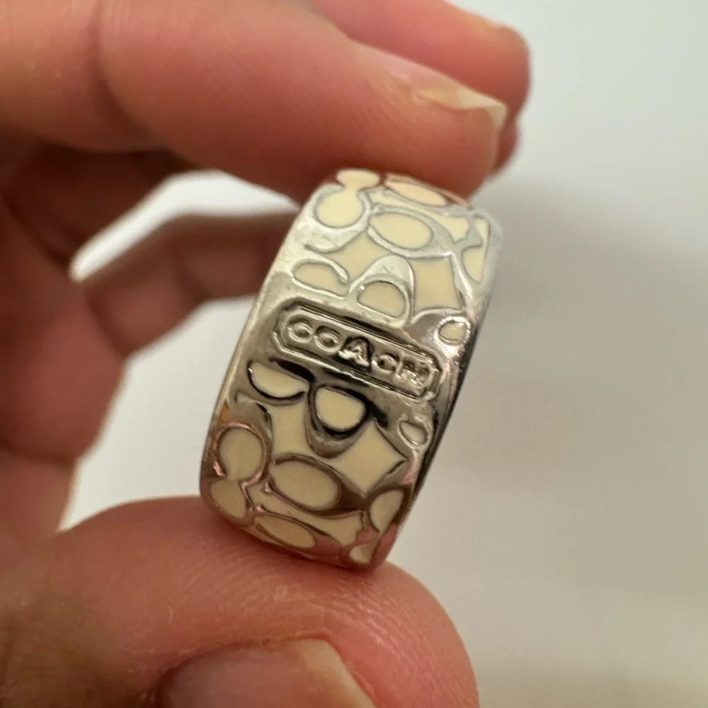 Coach Silver and Cream Patterned Ring - Picture 2 of 4